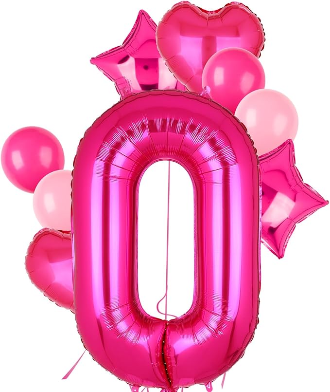 40 Inch Number Balloons Hot Pink 0 Anniversary Event Celebration Bachelorette Cowgirl Let's Go Girls Pink Themed 10th 20th 30th Birthday Party Decor Supplies 9 Pcs