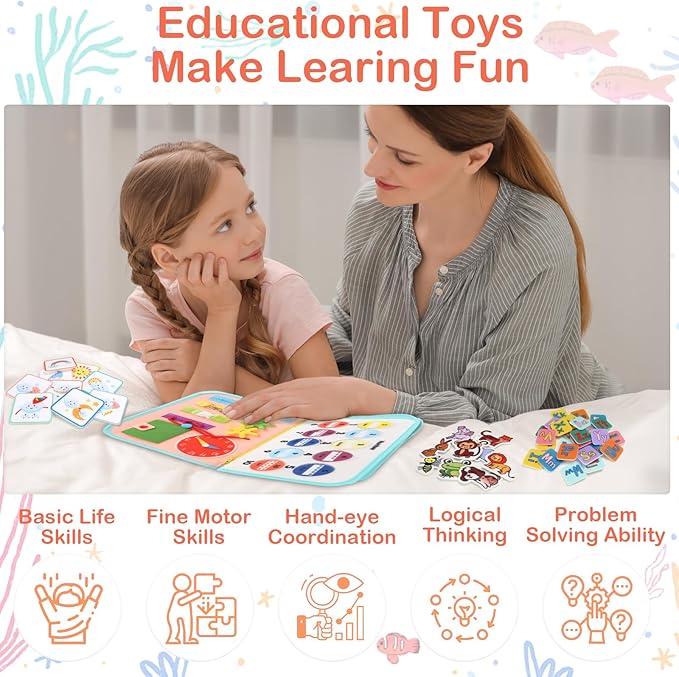 Toddler Busy Board Montessori Toys for Toddlers 1-3 Year Old Educational Activity Book Board Sensory Travel Toys Ages 3-5 Preschool Learning Fine Motor Skills Toy Quiet Book Gift for Kids
