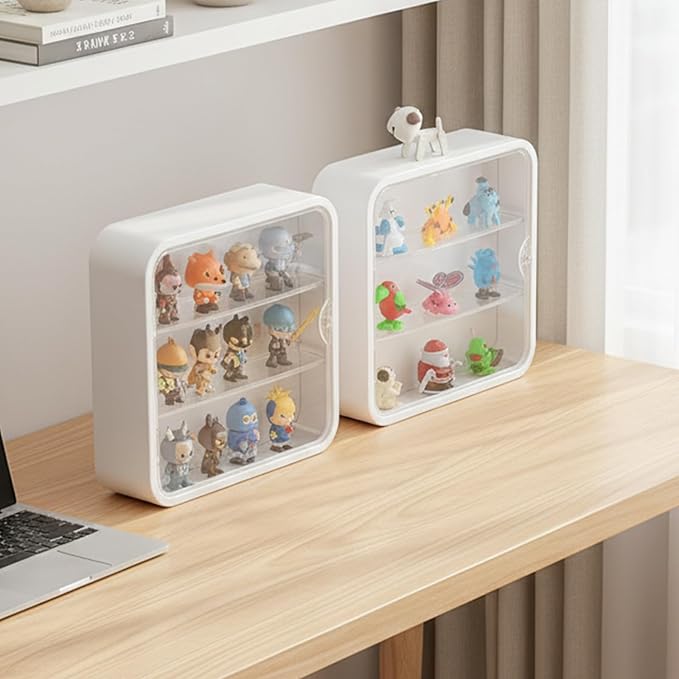 Display case for Figures with Light, Adjustable Acrylic Display Figures, Wall-Mounted Clear Display Box with Door Dust and Moisture Proof for Lego Collectibles Figures and Pop Mart