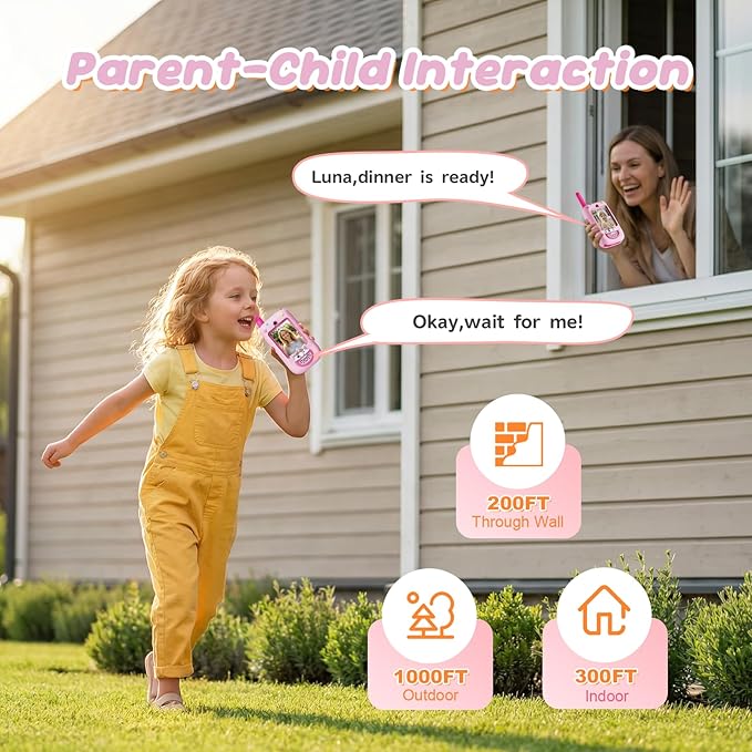 Kids Video Walkie Talkies, 2 Pack Walkie Talkies with Screen, Two Way Radio with 4 Voice Effects, Rechargeable Long Range Toys for Boys Girls Age 3-12, Camping Hiking Birthday Gift