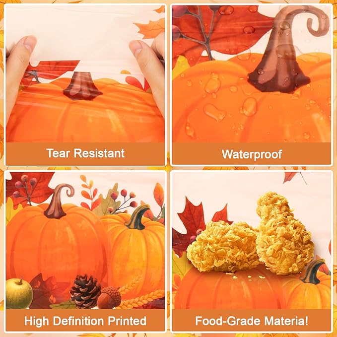 Thanksgiving Tablecloth, 3PCs Fall Tablecloths 54” x 108” Plastic Disposable Tablecloth Autumn Maple Leaf Party table Cover for Friendsgiving Fall Party Table Decorations Thanksgiving Table Decor