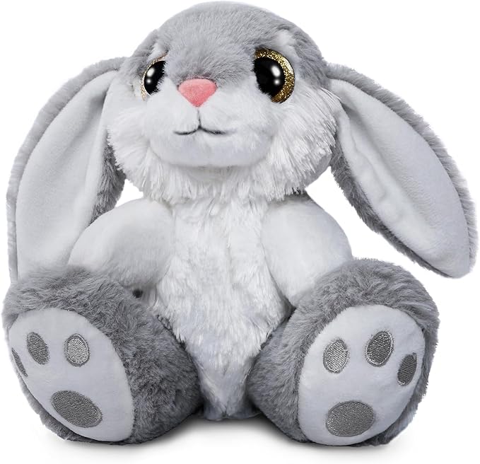HO-EF 8.5" Bunny Stuffed Animal, 2 Sitting Bunny with Flappy Ears Plush Bunny Cute Stuffed Rabbit Plush Toy, Companion Easter Gift for Boys Girls Babies Kids (Pink+Grey)