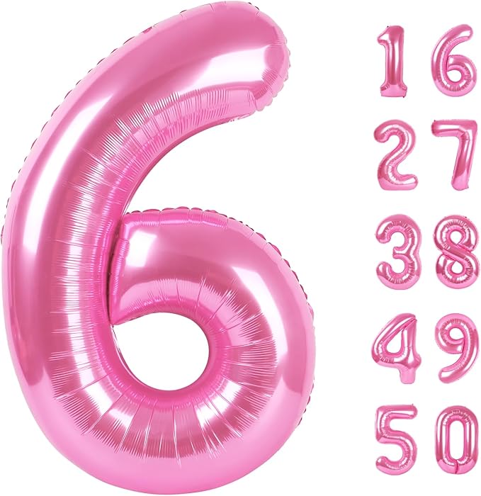 Pink Large 6 Number Balloons 40 Inch Big Foil Helium Number Balloons 6 Jumbo Happy 6 16 26 Mylar Birthday Party Decorations for Girl Anniversary Party Supplies