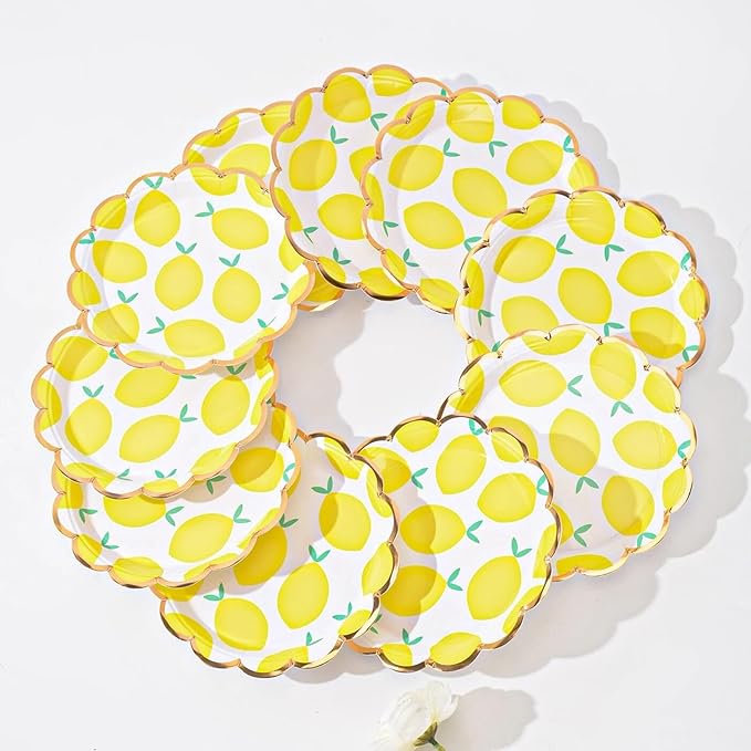 MaitianGuyou 40Pcs 7Inch Lemon Party Decorations Lemon Plates,Yellow Summer Birthday Plates Border Tableware for Summer Wedding Birthday Garden Party Supplies Table Decorations