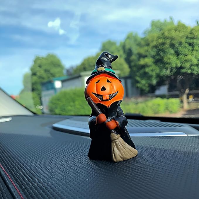 Cute Black Pumpkin Man Statues Figures Ornaments for Car Dashboard Decorations Accessories Interior Auto Dash Board Charms Birthday Cake Toppers Decoration Home Office Desk Decor