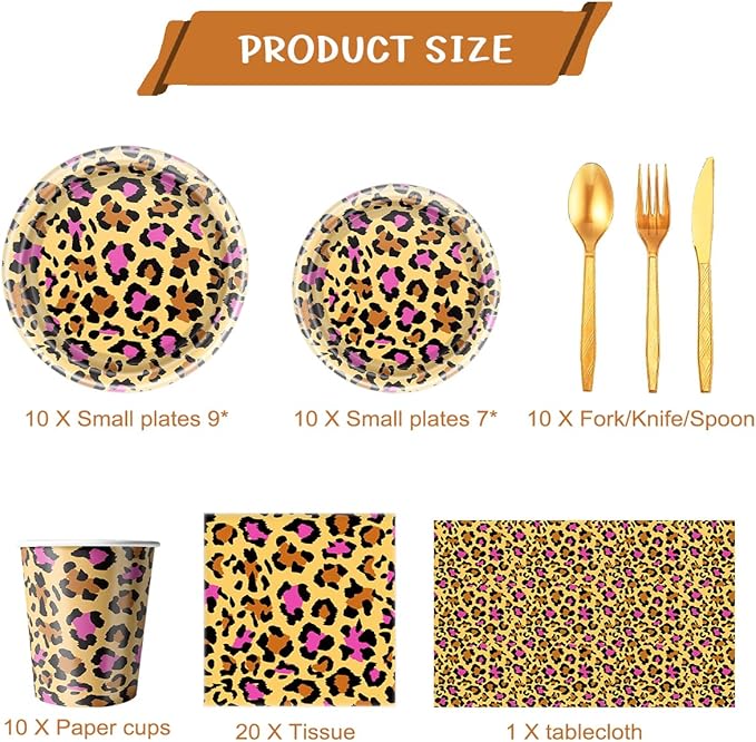 Leopard Print Party Decorations,Jungle Animal theme Decorations Include Tableware Cheetah Print Party Tableware Animal Cheetah Print Birthday Party Supplies