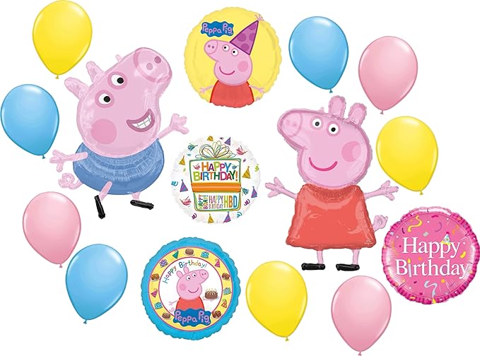 Anagram Peppa and George Happy Birthday Party Supplies Pig Foil Balloon Bouquet Decorations, BQ_4288