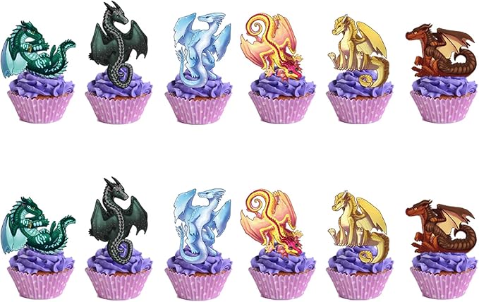 Jlemon Wings of Fire 24pcs Dragon Theme Birthday Party Supplies - Cup Cake Topper Party Decoration Sets