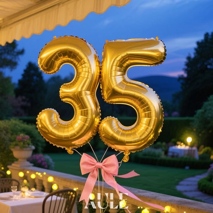 AULE 40 Inch Large 35 Balloon Numbers Gold, Big Foil Number Balloons, Giant Helium Happy 35th Birthday Party Decorations for Man and Women, Huge Mylar 53 Anniversary Party Supplies