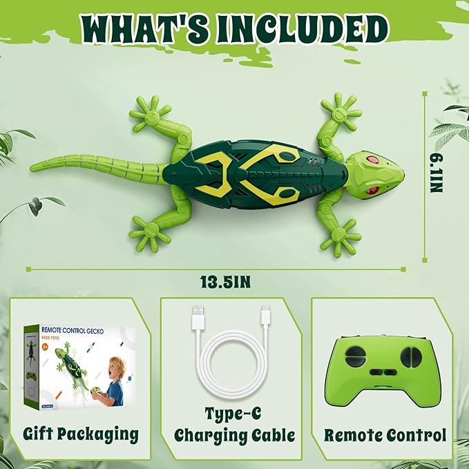 Wall Crawler Gecko, Remote Control Robot Toys, Rechargeable RC Animals Toy, Realistic Wall Crawling Halloween Birthday Gifts for Boys Girls Ages 4-8 6-8