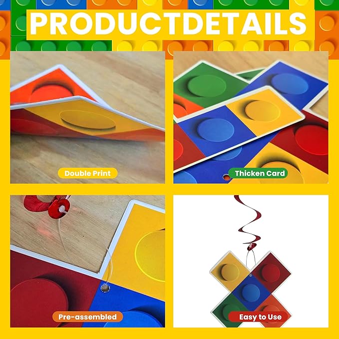 20pcs Building Blocks Themed Birthday Party Decorations Supplies Pack Happy Birthday Banner with Cupcake Topper for Colorful Backdrop Birthdays Party Decor
