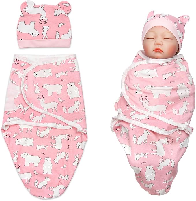 Reborn Baby Doll Swaddle Blanket 17-22 Inch Girl Pink Wrap Blanket 2 Pcs - Swaddle Blanket + Hat, Reborn and Newborn Baby Doll Clothes Accessories