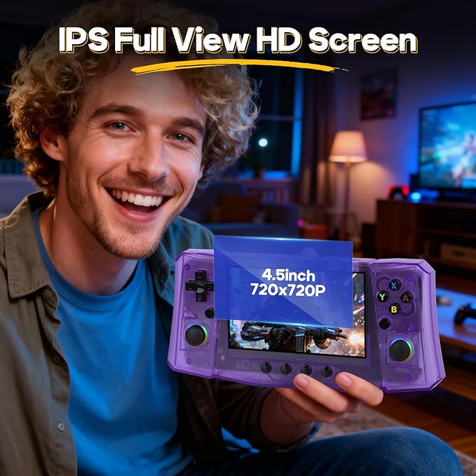 2025 New R50 Retro Handheld Game Console, 50000 Preloaded Games, 256GB Expandable Storage, 4.5 Inch IPS HD Screen, Portable Gaming Device with Long Battery Life (Purple)