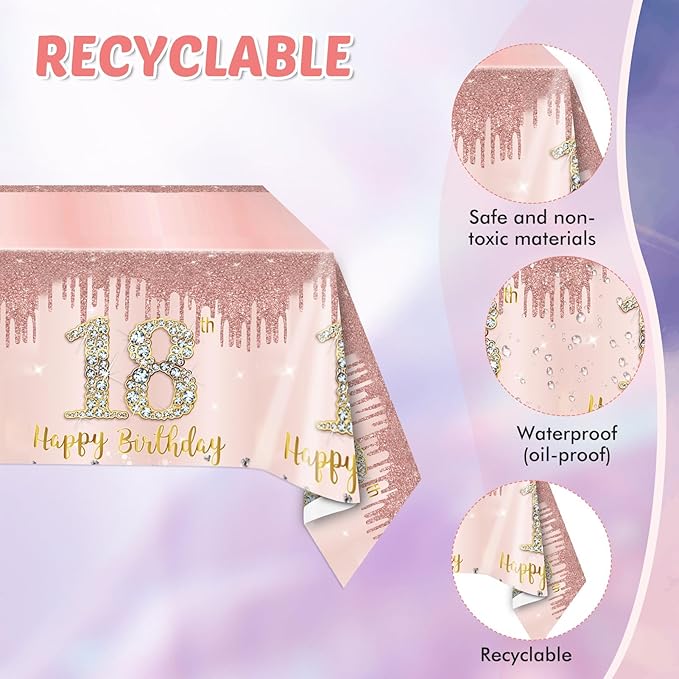 41Pcs 18th Birthday Decorations for Girls Her,Awesome Since 2008 Birthday Tableware Kit,Rose Gold Birthday Party Supplies Include Paper Plates and Napkins ,Tablecloth Set for Teen Princess Party
