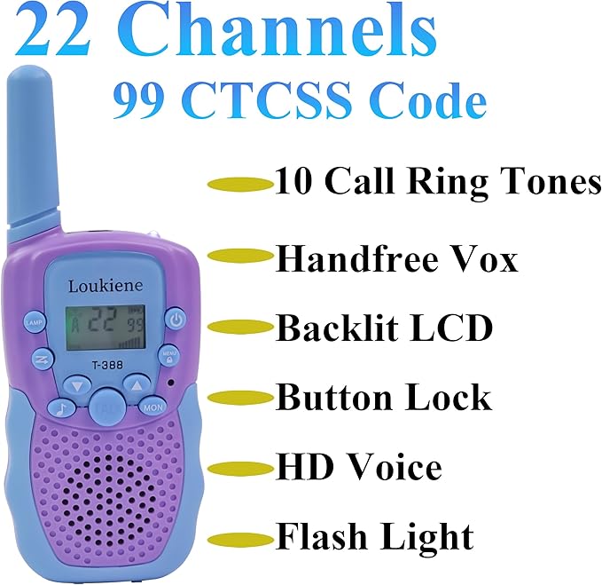 Walkie Talkies for Kids 22 Channels 2 Way Radio Toy, Toys for 3-12 Year Old Boys Girls, with Backlit LCD Flashlight, 3 Miles Range for Outside, Camping, Hiking (1 Pair, Purple Blue)