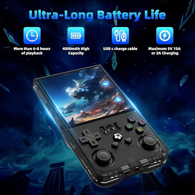 R36MAX Retro Handheld Games Console, Retro Game Console with 4.0 inch IPS HD Screen, Video Game Consoles with 64GB Memory, Portable Gaming Player for Travel, Gift for Teen or Partner, Blcak