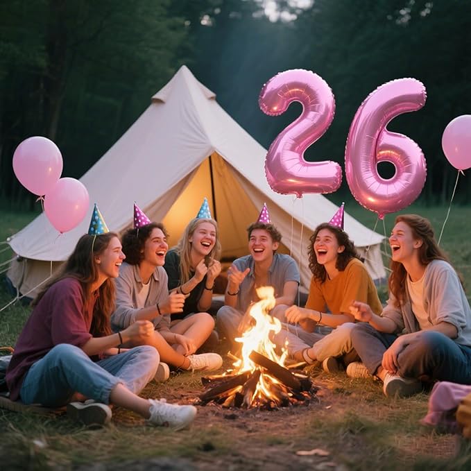40 Inch Pink Number 26 Digital Balloon,Jumbo Mylar Foil Helium Balloon for 26 Balloons for Birthday Party,Wedding Anniversary Party Decorations