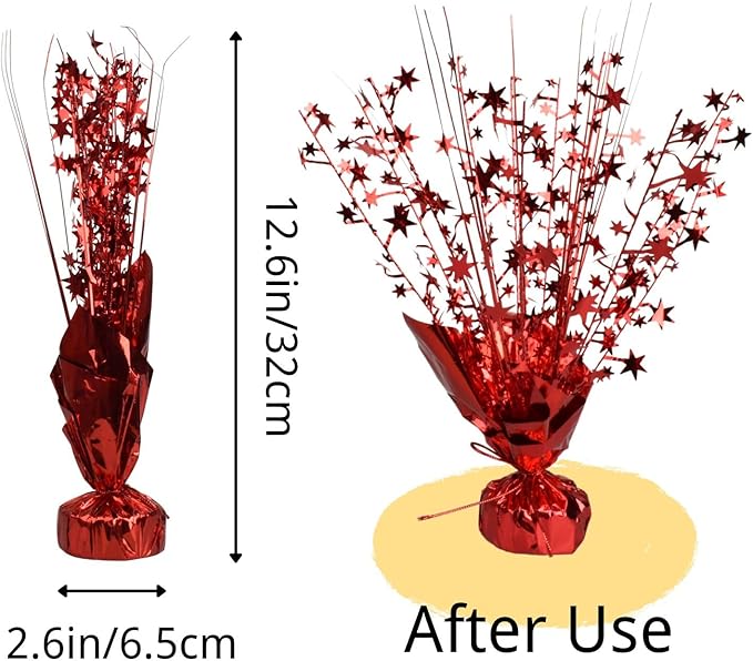 6 Pack Metallic Foil Spray Centerpiece Star Table Decoration Burst Table Centerpieces for Birthday Wedding Anniversary Graduation Holiday Party Supplies Decor (Red)