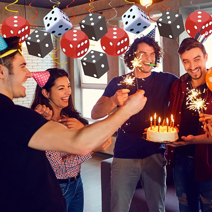 58PCS Casino Theme Party Decorations Casino Dice Hanging Swirls for Casino Night Birthday Party Decorations Poker Party Decora Game Night Decor(Red, White, Gray)