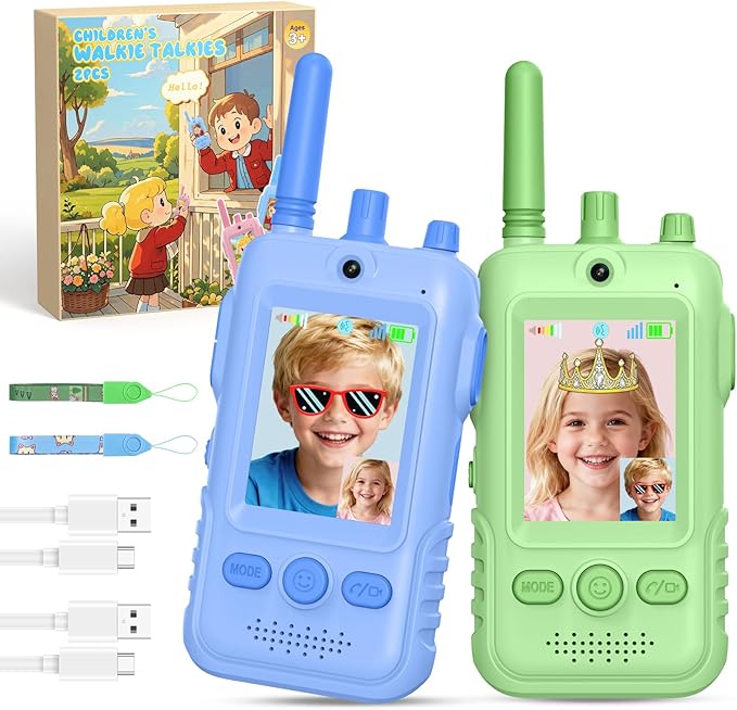 Walkie Talkies for Kids Video Toys, 2Pack Rechargeable Video Intercom Kids Walkies Talkies with 2.0" IPS Screen & Long Range, Outdoor Christmas Birthday Gifts for Boys Girls 3-12 Year Old
