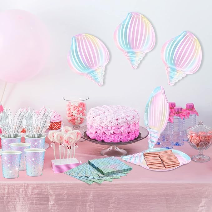 144 Pcs Mermaid Party Supplies Tableware Mermaids Themed Decorations Under the Sea Party Dinnerware Set Includes Plates Napkins Cups Spoons Fork Knives for Baby Shower Birthday Party(Elegant Style)