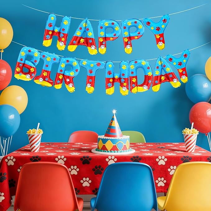 Happy Birthday Banner Balloons Letter Signs Party Decorations for Boys Girls, Paw Print Design