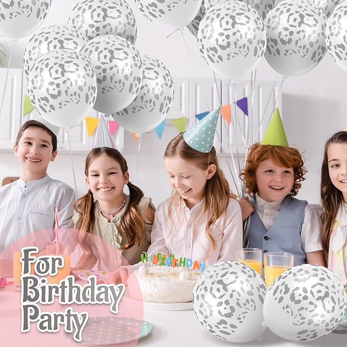 Gejoy 36 Pcs Cheetah Balloons Silver Leopard Print Balloons 12 Inch Spots Latex Leopard Jungle Animal Decorations for Cheetah Zoo Theme Birthday Party Supplies