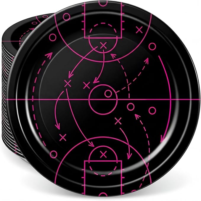 Qinyoung 100 Pcs Basketball Paper Plates 9" Disposable Birthday Party Plates Dinner Dessert Tableware Supplies for Basketball Sports Themed Birthday Game Day Party Decorations, Serves 50(Black,Pink)