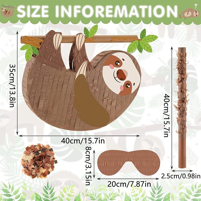 Sloth Piñatas for Birthday Party Animal Piñata with Stick, Blindfold, Confetti for Adults Birthday Baby Shower Party Supplies