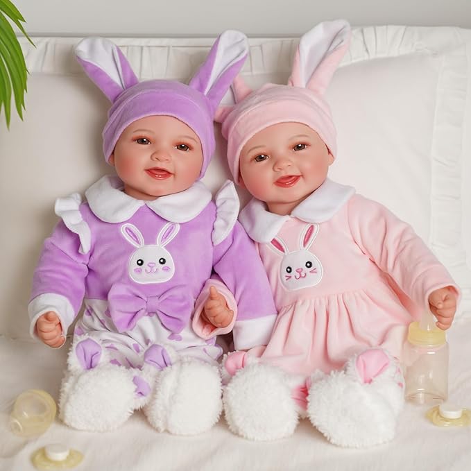BABESIDE Baby Dolls Twins - 17'' Cute Soft Body Realistic Newborn Twin Dolls Real Life Baby Girl and Boy with Accessories 3+ Year Old Kids Gifts, Pretend Play, Collection