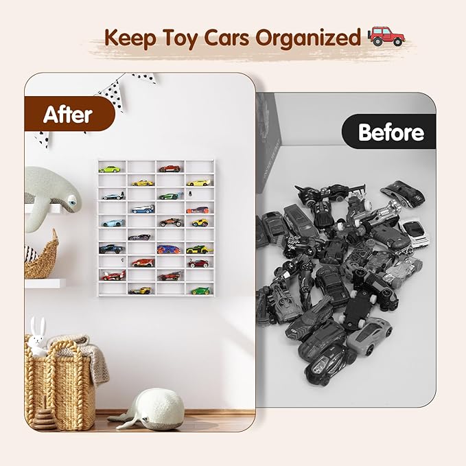 Toy Car Display Shelf, Holds 40 Diecast 1/64 Toys Car, Wall Mount Model Cars Storage Organize Case