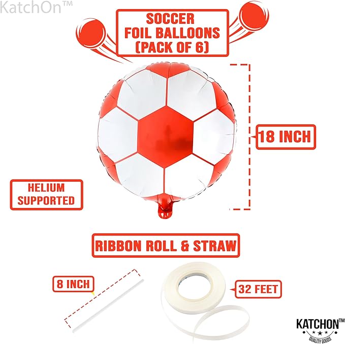 Katchon, Red Soccer Balloons -18 Inch, Pack of 6 | Soccer Birthday Party Decorations, Sports Themed Party Decorations | soccer decorations For Party With Red And White balloons