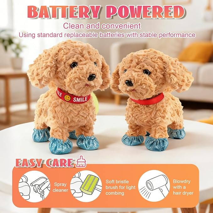 2026 Wuffy Robot Dog, Robotic Puppy Dog Realistic with Touch Sensing, Voice Mimic, Lifelike Sounds, Tongue & Licking Motion, Leash Remote for Kids, Battery Powered (Brown)
