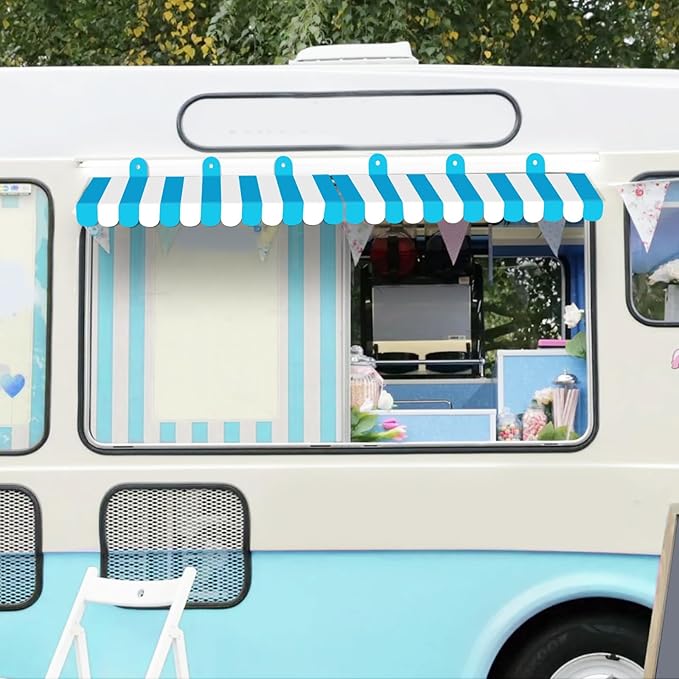 2 Piece Circus Awning Decoration 3D Carnival Tent Awning Wall Decorations for Circus Theme Party, Carnival Stand, Party Favors Supplies (Blue and White)