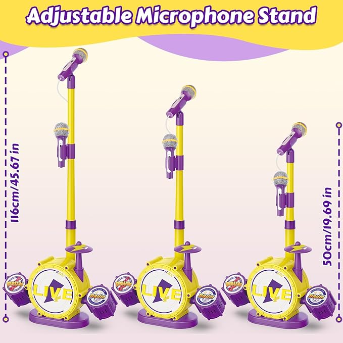 Kids Karaoke Microphone with Adjustable Stand – Bluetooth Kids Karaoke Machine with Lights, Voice Changer, & Recording –Microphones for Singing, Christmas & Birthday Gifts for Girls-Yellow