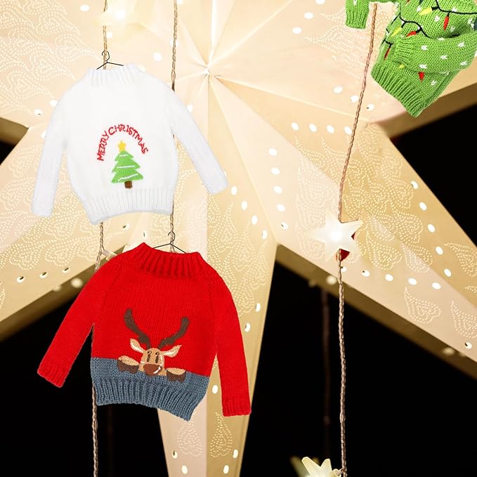 Aoriher 3 Pcs Christmas Doll Clothes Christmas Accessories Outfit Small Sweater Set Knitted Clothing Elk Xmas Santa Tree Snowflake Xmas Doll Accessories(Cute Style)