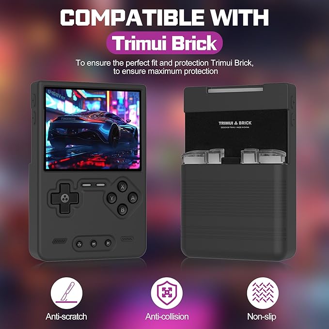 Silicone Case for Trimui Brick, Anti-Slip, Shock Proof, Soft Protective Case for Trimui Brick Handheld Game Console with Lanyard - Black