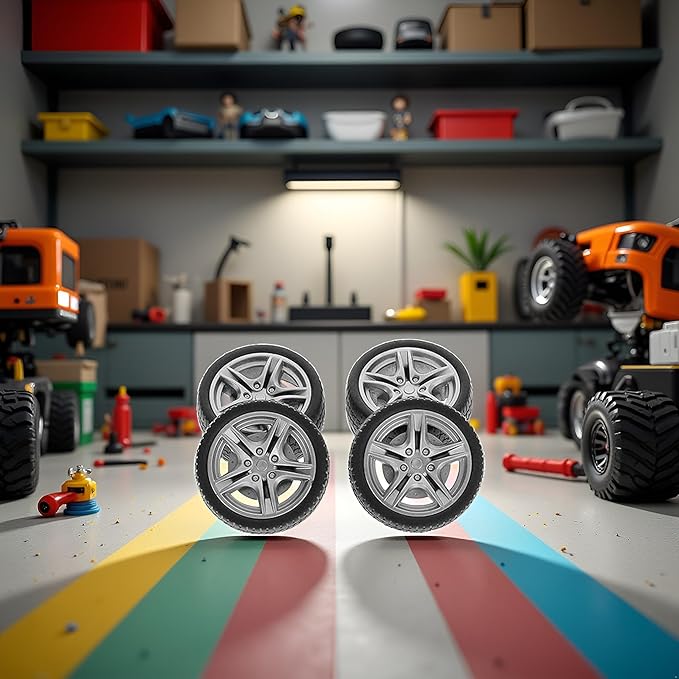 4Pcs Tires,Simulation Rubber Wheel Tire Wheel Toy Model DIY RC Spare Parts Easy Installation Small in Size,Wheel Sets,Remote and App Controlled Vehicles and Parts,Wheels and Tires（Black 48mm）