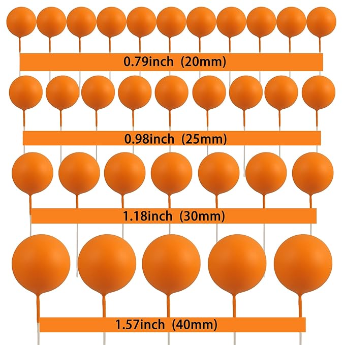 Gyufise 30Pcs Balls Cake Toppers Ball Cake Picks Foam Ball Shaped Cupcake Toppers Mini Balloons Baby Shower Cake Decorations for Wedding Enaggement Bridal Shower Birthday Party Supplies Orange