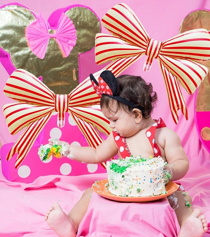 2 pcs Big Bow Balloons Yellow with Red Strips 30 inch, Bow Party Balloons Decorations for Girls Baby Shower Birthday Party Decor Suppplies Bachelorette Engagement Wedding Balloon Arch Kits