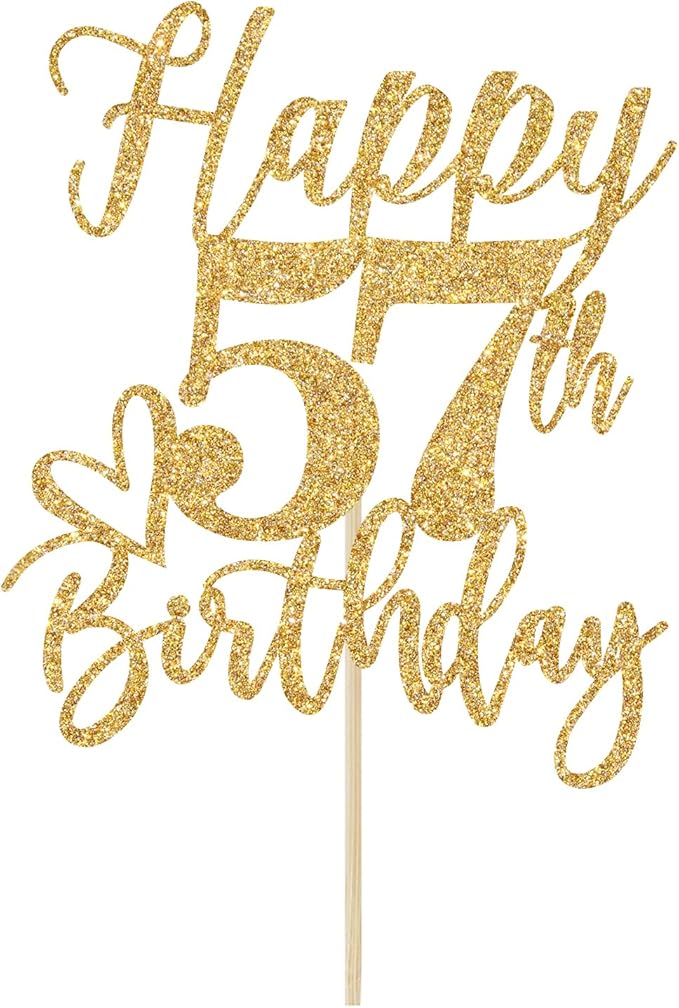 Happy 57th Birthday Cake Topper, 57 Birthday Decorations for Women/Men, Cheers to 57 Years, Hello 57, 57th Funny Happy Birthday Party Decorations Gold Glitter
