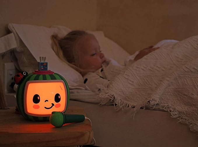 eKids Cocomelon Toy Karaoke Machine for Kids with Microphone and Musical Activators, Includes Night Light with Sleep Sounds and Lullabies for Toddlers, Green