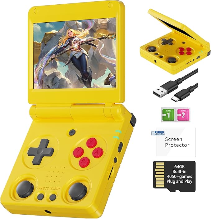RG34XXSP Retro Handheld Game Console Linux 3.4'' IPS Screen 720*480 Built-in 64G TF Card 5000+ Games RG 34XXSP Portable Gaming Console 3300mAh Battery Support 5G WiFi Bluetooth TV Output Yellow