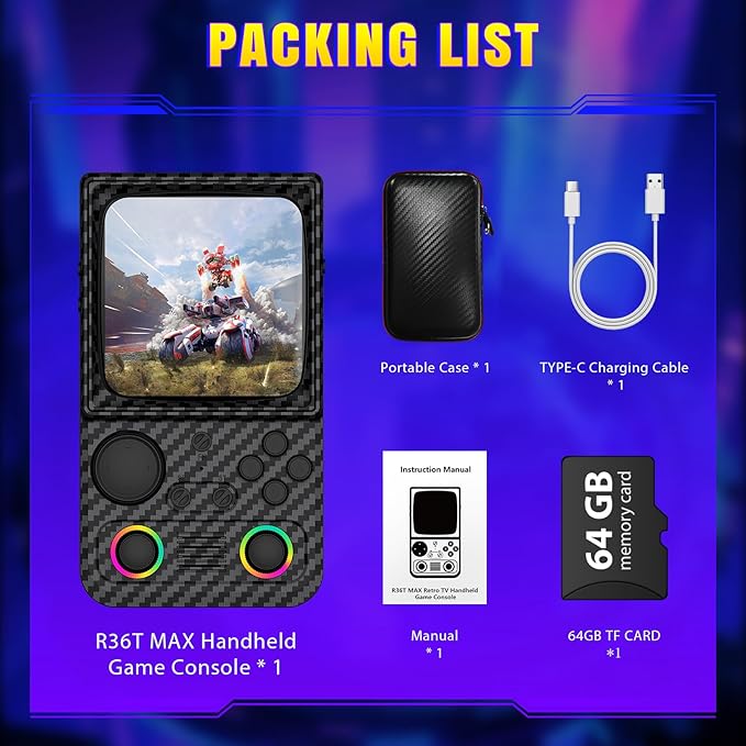 R36T MAX Upgraded Retro Handheld Game Console with 4000mAh Battery, 4.0'' IPS Screen, Retro Gaming Console with Portable Case, Supports WiFi Networked Fighting and OTG(Wood Grain Black)
