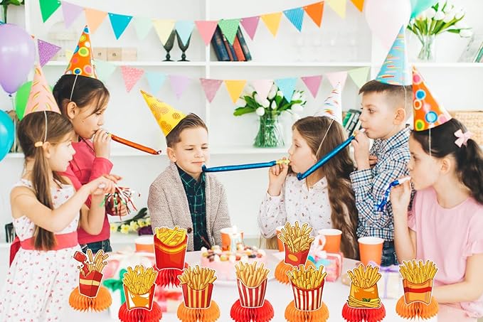 9 PCS French Fries Table Decorations Honeycomb Centerpiece, French Fries Centerpieces Table Topper for Fast Food French Fries Party Decorations Birthday Party Supplies