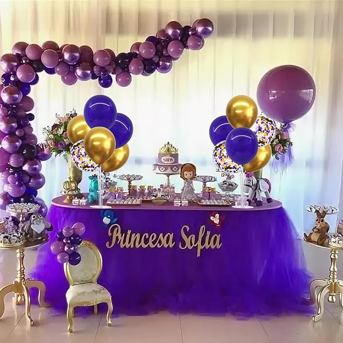 TONIFUL Purple Gold Balloon Centerpieces for Table,Balloon Stand Kit for Graduation Decoration 2026 Class of 2026 Party Decorations,Retirement,Anniversary,Birthday Decorations (4 Set)