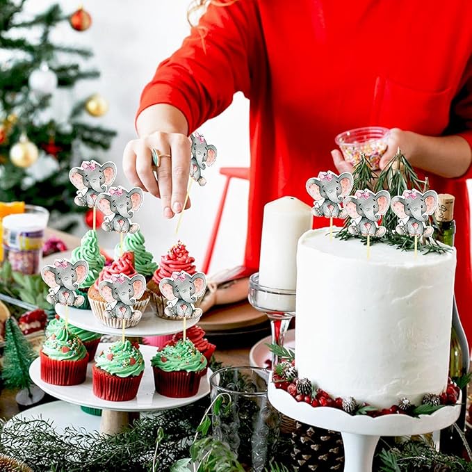 Yuntop 36 Pink Elephant Cupcake Toppers for Baby Shower, Birthday Party Supplies, Cake Decorations, Cute Baby Girl Cupcake Picks