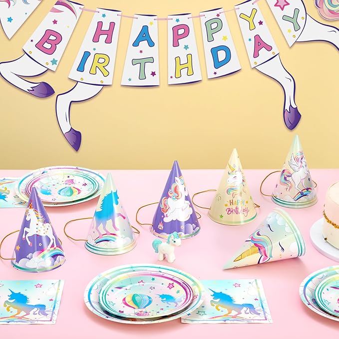 WERNNSAI Birthday Party Hats - 12 Pcs Birthday Party Supplies Cone Hat Headbands Colorful Paper Party Hats for Kids