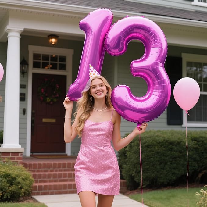 40 Inch Large 13 Balloon Numbers Rose Purple Big Foil Number Balloons Giant Helium Happy Birthday Party Decorations for Man and Women, Huge Mylar Anniversary Party Supplies