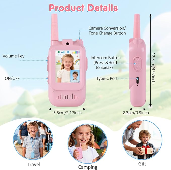 Video Walkie Talkies for Kids with Camera, Long Range Rechargeable Walkie Talkies 2-Pack,Two Way Radios Fun Indoor Outdoor Toys for Camping, Hiking, Family Games for Boys & Girls